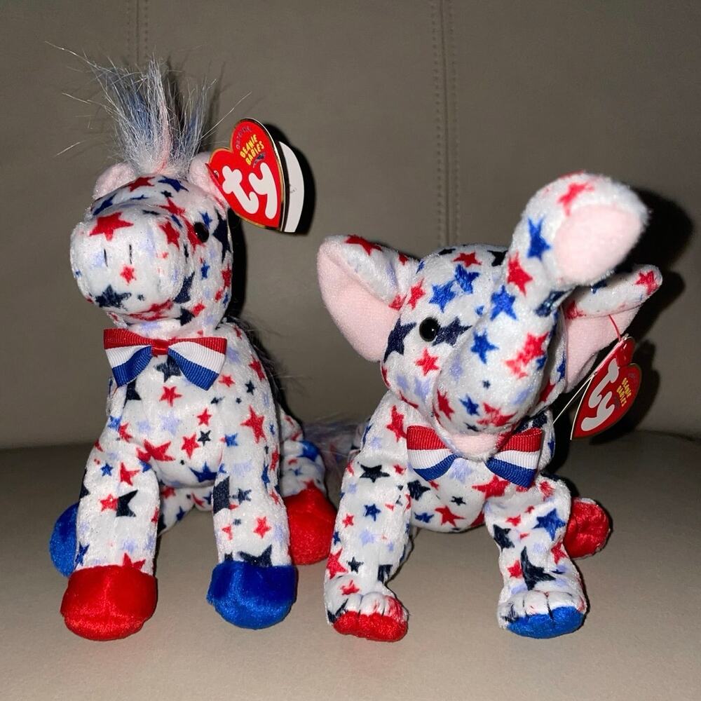 Ty Beanie Babies Lefty Righty 2004 Star Pattern Set Patriotic Lot America 250